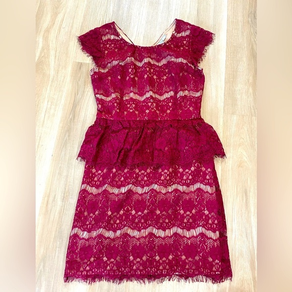 MAUVE ANTHROPOLOGIE Red Wine Crotcheted Peblum Dress. Size Small - Picture 6 of 11